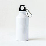 Kişiye Özel Atatürk Tasarımlı Kancalı  Alüminyum Beyaz su matarası - 600mlt