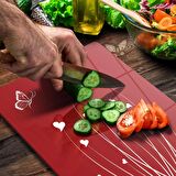 Decovetro Cam Kesme Tahtası Kırmızı Beyaz Kalp Desenli 30x40 Cm