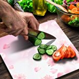 Decovetro Cam Kesme Tahtası Kare Pembe Çiçek Bulutu Desenli 30x30 Cm