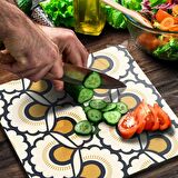 Decovetro Cam Kesme Tahtası Kare Dekoratif Çiçek Desenli 30x30 Cm