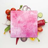 Decovetro Cam Kesme Tahtası Kare Pembe Çiçek Desenli 30x30 Cm