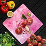Decovetro Cam Kesme Tahtası Kare Pembe Çiçek Desenli 30x30 Cm