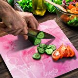 Decovetro Cam Kesme Tahtası Kare Pembe Çiçek Desenli 30x30 Cm