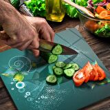 Decovetro Cam Kesme Tahtası Kare Yeşil Yaprak Desenli 30x30 Cm