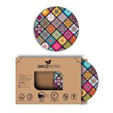 Decovetro Cam Kesme Tahtası Yuvarlak Mavi Çini Desenli 30x30 Cm