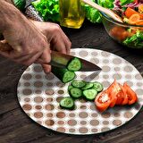 Decovetro Cam Kesme Tahtası Yuvarlak Kahverengi Nokta Desenli 30x30 Cm