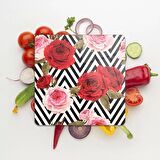 Decovetro Cam Kesme Tahtası Kare Karma Gül Desenli 30x30 Cm