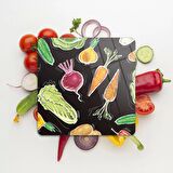 Decovetro Cam Kesme Tahtası Kare Sebze Desenli 30x30 Cm