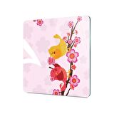 Decovetro Cam Kesme Tahtası Kare Kuş Çiçek Desenli 30x30 Cm