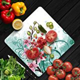 Decovetro Cam Kesme Tahtası Kare Eskitme Çiçek Desenli 30x30 Cm