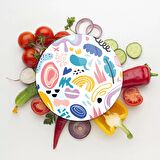 Decovetro Cam Kesme Tahtası Yuvarlak Karışık Desenli 30x30 Cm