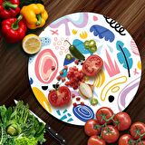 Decovetro Cam Kesme Tahtası Yuvarlak Karışık Desenli 30x30 Cm