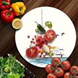 Decovetro Cam Kesme Tahtası Yuvarlak Kız Kulesi Desenli 30x30 Cm