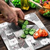 Decovetro Cam Kesme Tahtası Kare Kity Cat Desenli 30x30 Cm