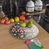 Decovetro Cam Kesme Tahtası Yuvarlak İstanbul Yazılı 30x30 Cm