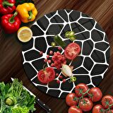 Decovetro Cam Kesme Tahtası Yuvarlak Siyah Geometrik Desenli 30x30 Cm