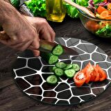 Decovetro Cam Kesme Tahtası Yuvarlak Siyah Geometrik Desenli 30x30 Cm