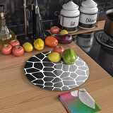 Decovetro Cam Kesme Tahtası Yuvarlak Siyah Geometrik Desenli 30x30 Cm