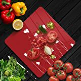 Decovetro Cam Kesme Tahtası Kare Kırmızı Beyaz Kalp Desenli 30x30 Cm