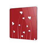 Decovetro Cam Kesme Tahtası Kare Kırmızı Beyaz Kalp Desenli 30x30 Cm