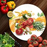 Decovetro Cam Kesme Tahtası Yuvarlak Meyve Kokteyli Desenli 30x30 Cm