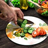 Decovetro Cam Kesme Tahtası Yuvarlak Meyve Kokteyli Desenli 30x30 Cm