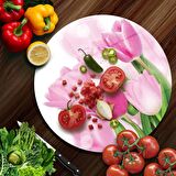 Decovetro Cam Kesme Tahtası Yuvarlak Lale Desenli 30x30 Cm