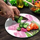 Decovetro Cam Kesme Tahtası Yuvarlak Lale Desenli 30x30 Cm