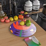 Decovetro Cam Kesme Tahtası Yuvarlak Mor Lale Desenli 30x30 Cm