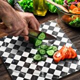 Decovetro Cam Kesme Tahtası Kare Siyah Beyaz Dama Desenli 30x30 Cm