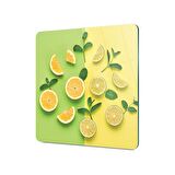 Decovetro Cam Kesme Tahtası Kare Sarı Yeşil Limon Desenli