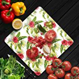 Decovetro Cam Kesme Tahtası Kare Yeşil Çiçek Desenli 30x30 Cm