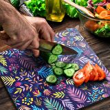 Decovetro Cam Kesme Tahtası Kare Renkli Yaprak Desenli 30x30 Cm