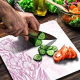 Decovetro Cam Kesme Tahtası Kare Karakalem Gül Desenli 30x30 Cm