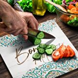 Decovetro Cam Kesme Tahtası Kare Bon Appetit Desenli 30x30 Cm