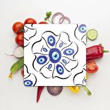 Decovetro Cam Kesme Tahtası Kare Nazar Çiçekleri Desenli 30x30 Cm