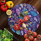 Decovetro Cam Kesme Tahtası Yuvarlak Renkli Yaprak Desenli 30x30 Cm