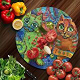 Decovetro Cam Kesme Tahtası Yuvarlak Kedi Desenli 30x30 Cm
