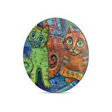 Decovetro Cam Kesme Tahtası Yuvarlak Kedi Desenli 30x30 Cm