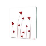 Decovetro Cam Kesme Tahtası Kare Beyaz Kırmızı Kalp Desenli 30x30 Cm