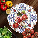Decovetro Cam Kesme Tahtası Yuvarlak Çini Motifi Desenli 30x30 Cm