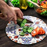 Decovetro Cam Kesme Tahtası Yuvarlak Çini Motifi Desenli 30x30 Cm