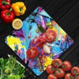 Decovetro Cam Kesme Tahtası Kare Karışık Renkli Desenli 30x30 Cm