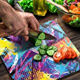 Decovetro Cam Kesme Tahtası Kare Karışık Renkli Desenli 30x30 Cm