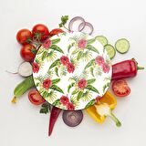 Decovetro Cam Kesme Tahtası Yuvarlak Yeşil Renkli Çiçek Desenli 30x30 Cm