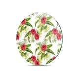 Decovetro Cam Kesme Tahtası Yuvarlak Yeşil Renkli Çiçek Desenli 30x30 Cm