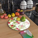 Decovetro Cam Kesme Tahtası Yuvarlak Yeşil Renkli Çiçek Desenli 30x30 Cm