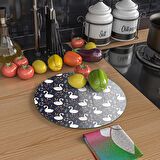 Decovetro Cam Kesme Tahtası Yuvarlak Kuğu Çiçek Desenli 30x30 Cm