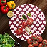 Decovetro Cam Kesme Tahtası Yuvarlak Bordo Büyük Çiçek Desenli 30x30 Cm