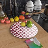 Decovetro Cam Kesme Tahtası Yuvarlak Bordo Büyük Çiçek Desenli 30x30 Cm